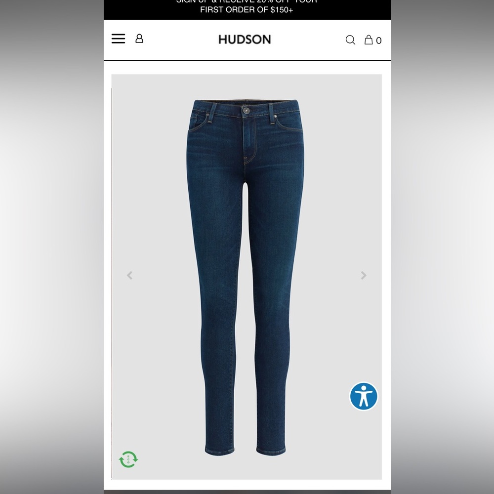 Hudson dark blue wash “Nico” skinny jeans still on website.